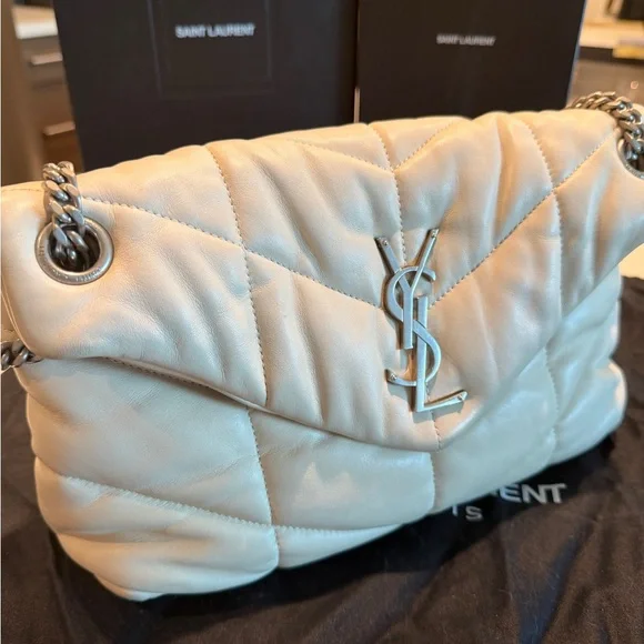 RELISTING FOR ORIGINAL BUYER. Preloved YSL Cream Leather Shoulder Bag FULL SET - Picture 4 of 16
